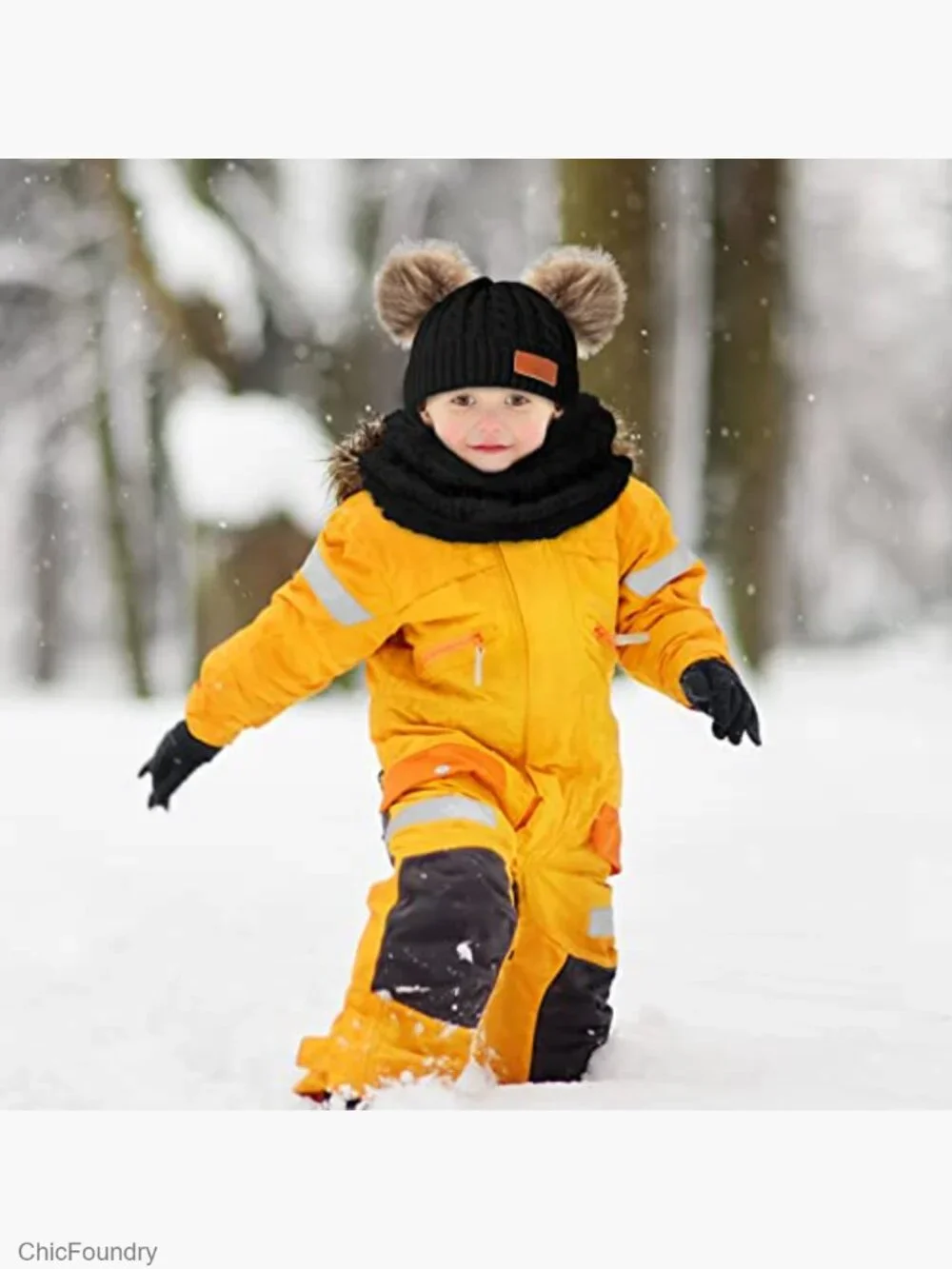 Kids Winter Hat Scarf Gloves Set, Toddler Knit Pompom Beanie